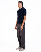 The Vertical Textured Knit Polo in Midnight Blue