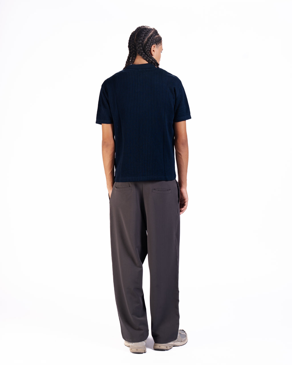 The Vertical Textured Knit Polo in Midnight Blue