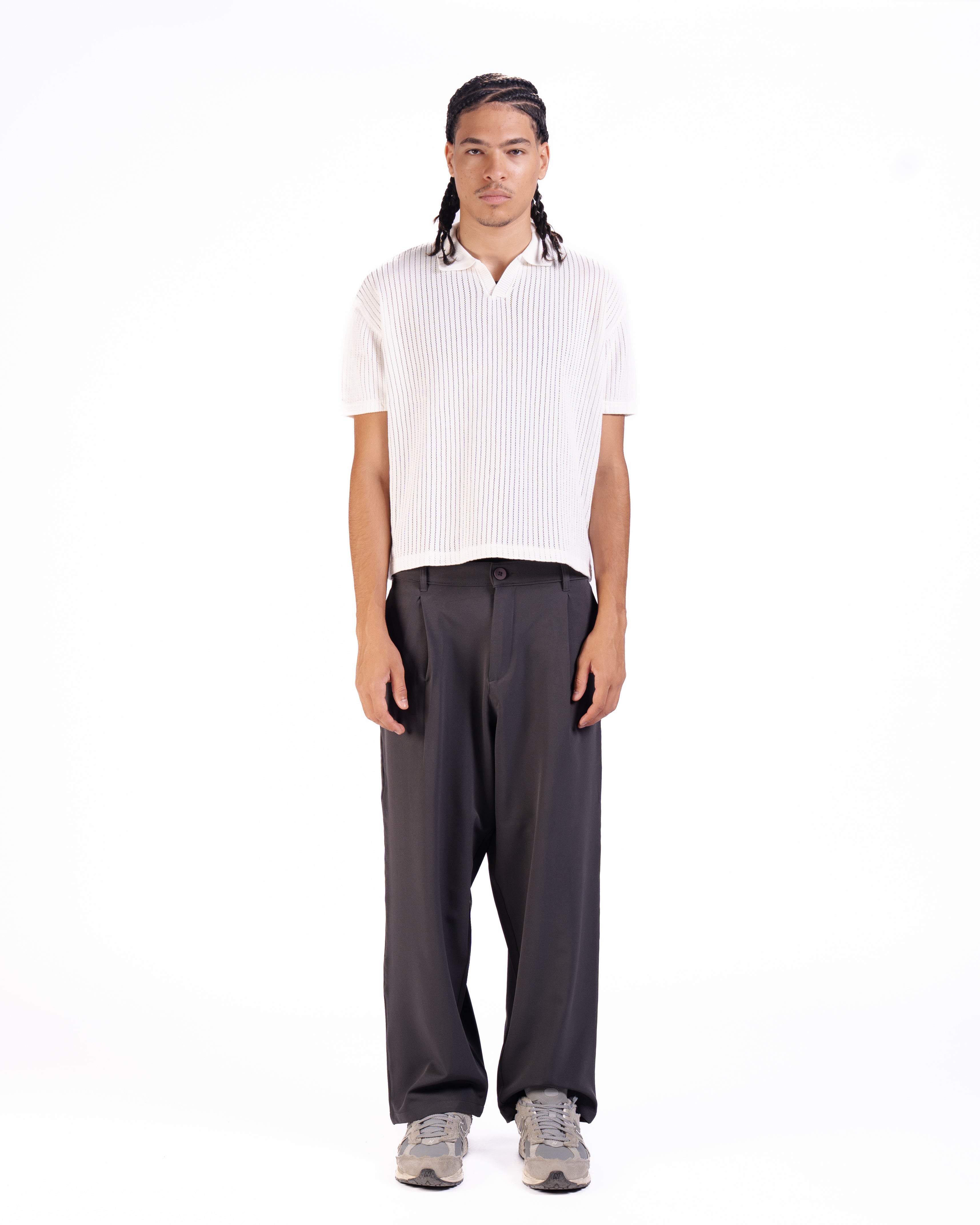 The Vertical Textured Knit Polo in Off-White