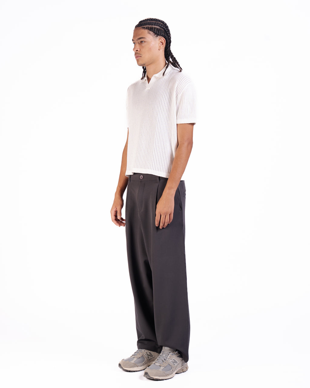 The Vertical Textured Knit Polo in Off-White