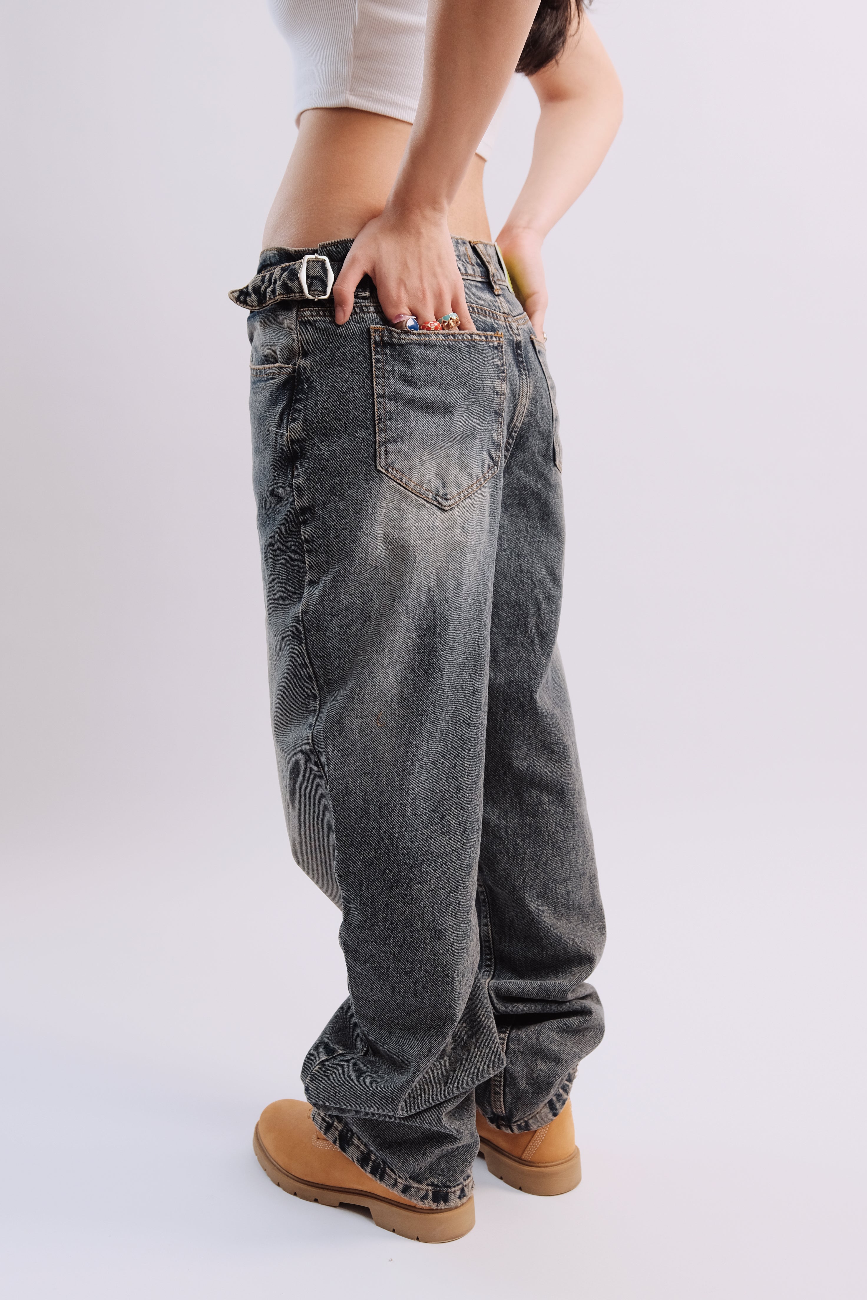 Women Stained Blue Denim