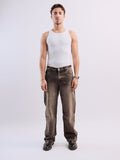 Men Stained Brown Denim