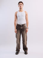 Men Stained Brown Denim