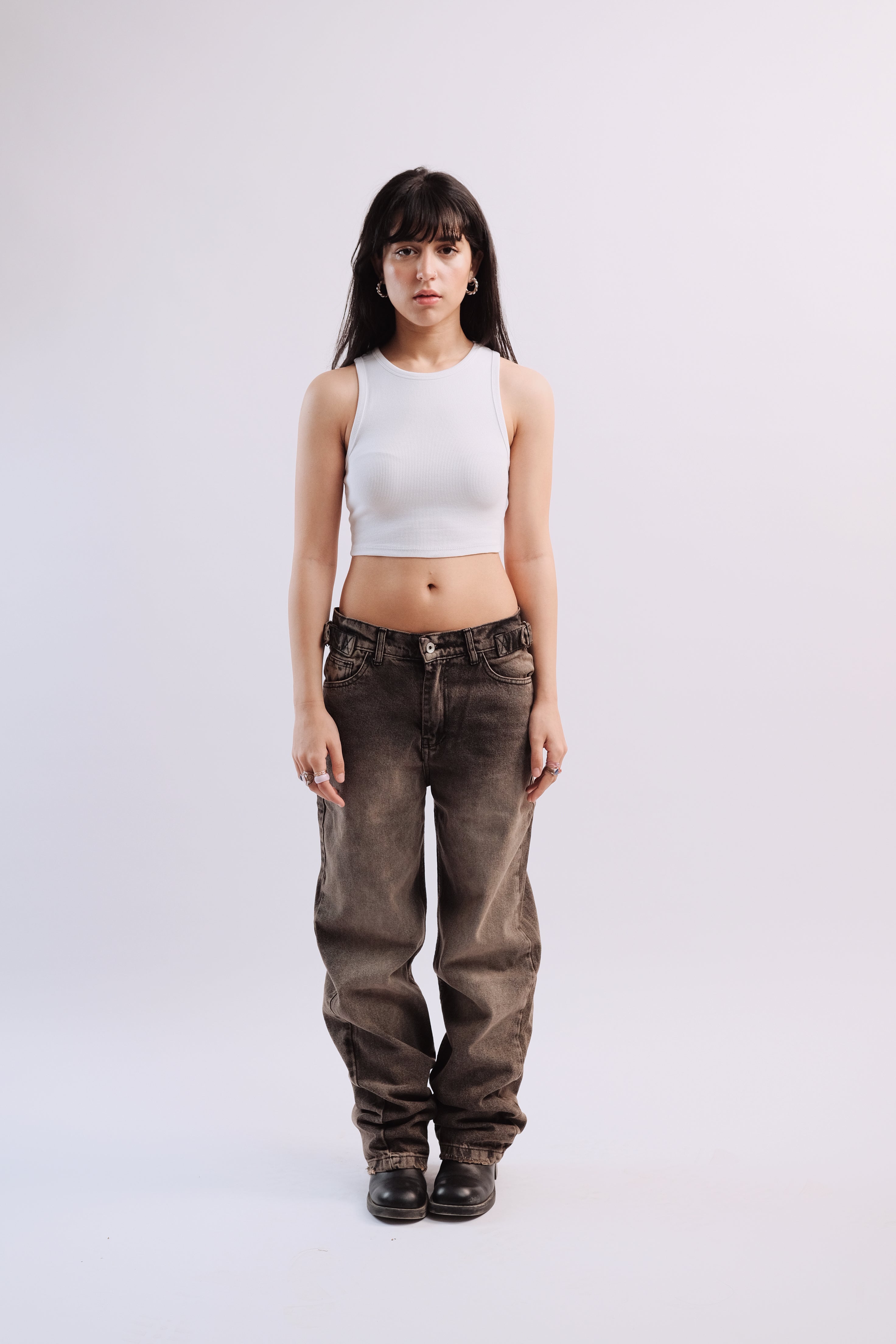 Women Stained Brown Denim