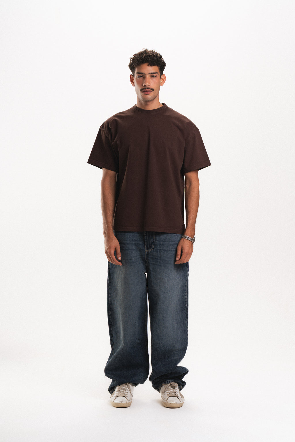 Men Baggy Jeans - Dark Blue Faded Wash