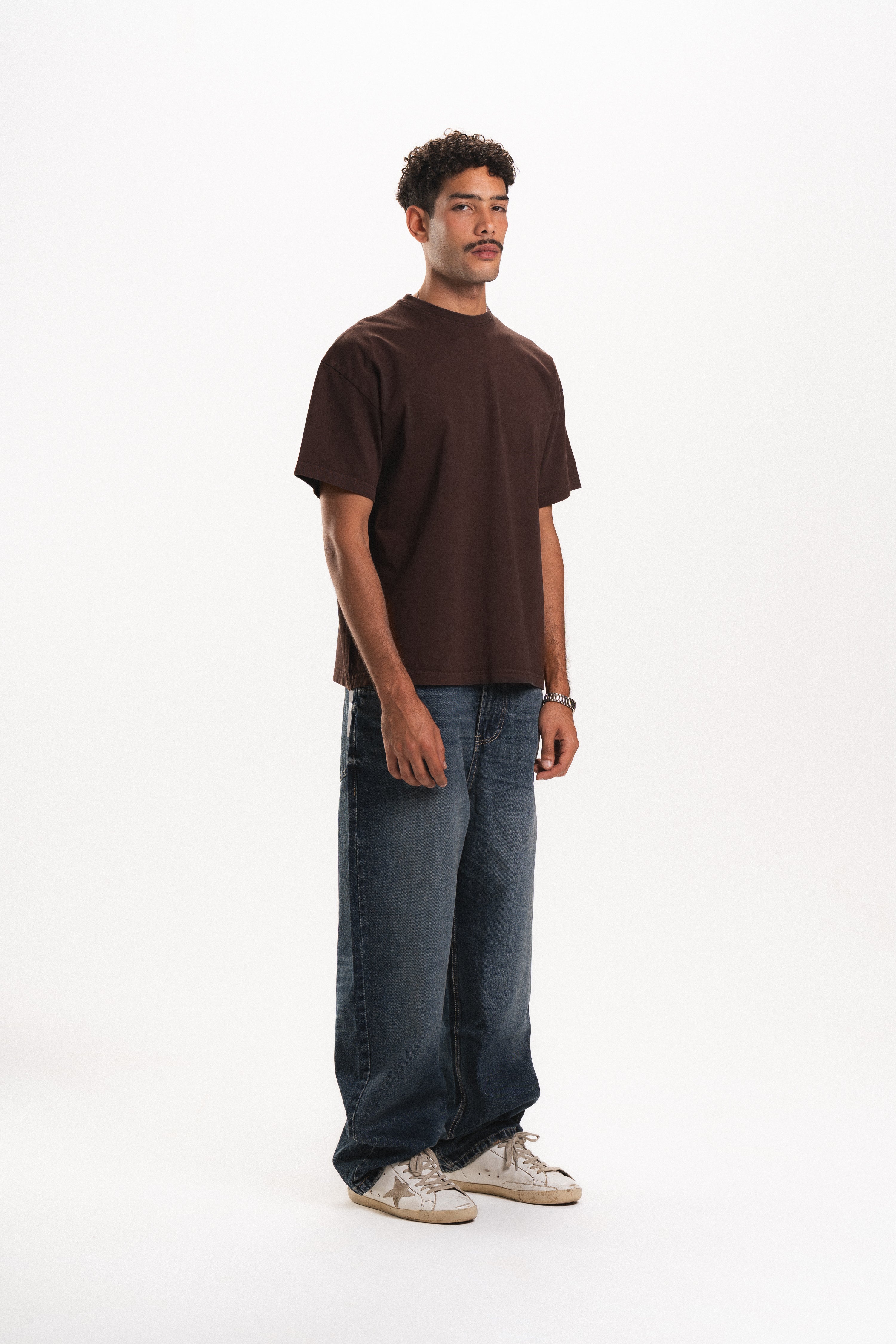 Men Baggy Jeans - Dark Blue Faded Wash