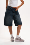 Low Waist Denim Jorts in Dark Indigo Wash