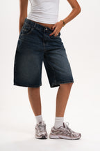 Low Waist Denim Jorts in Dark Indigo Wash