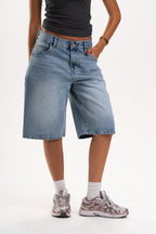 Low Waist Denim Jorts in Light Blue
