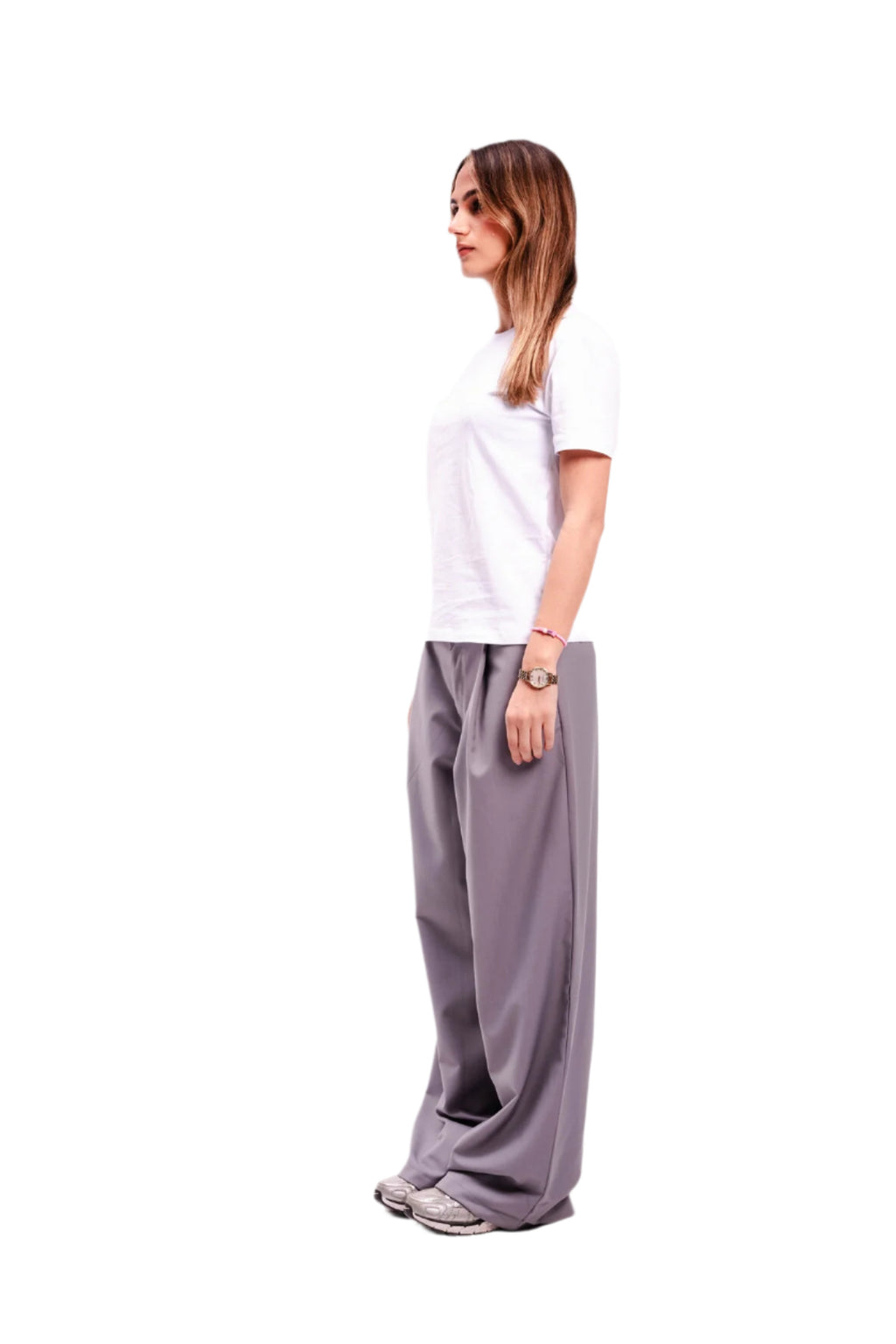 Women Light Grey Pleated Pants