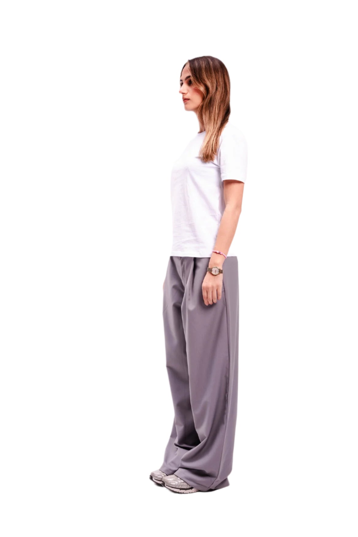 Women Light Grey Pleated Pants