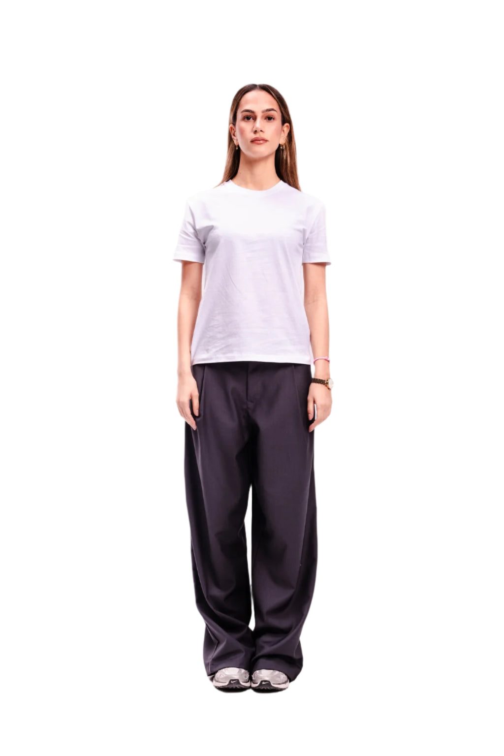 Women Dark Grey Pleated Pants