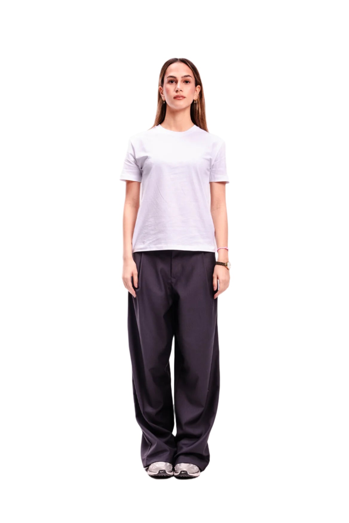 Women Dark Grey Pleated Pants