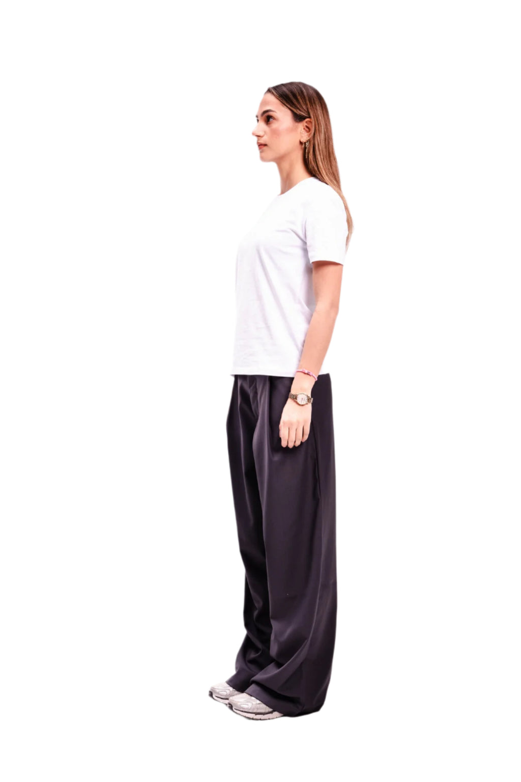 Women Dark Grey Pleated Pants