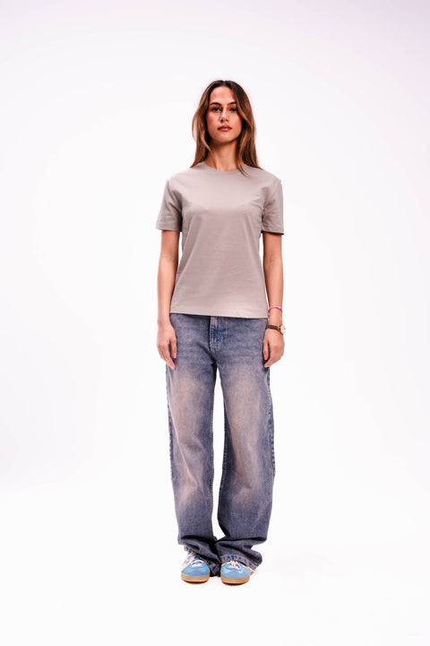 Women Regular Fit T-shirt in Greige