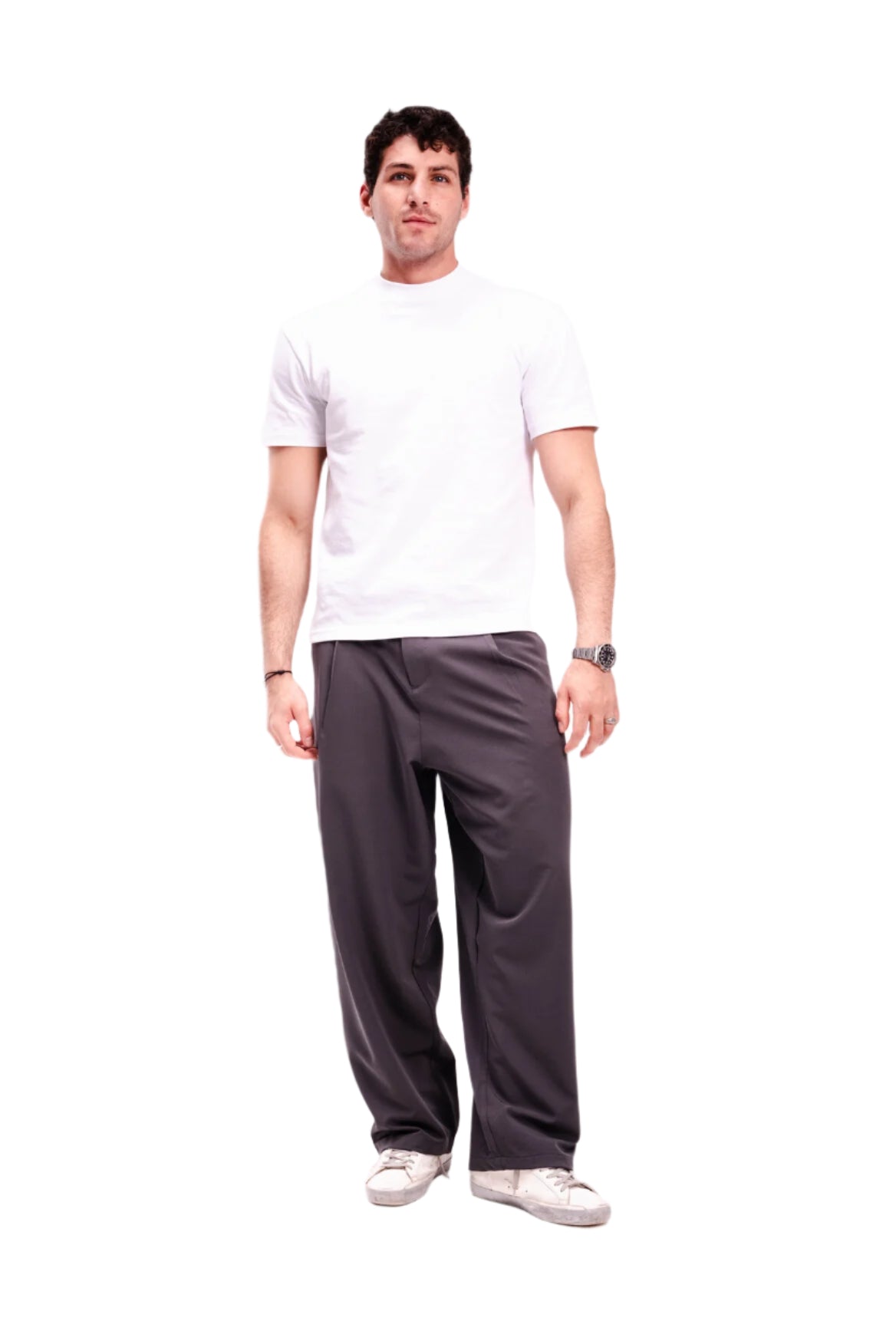 Men Dark Grey Pleated Pants